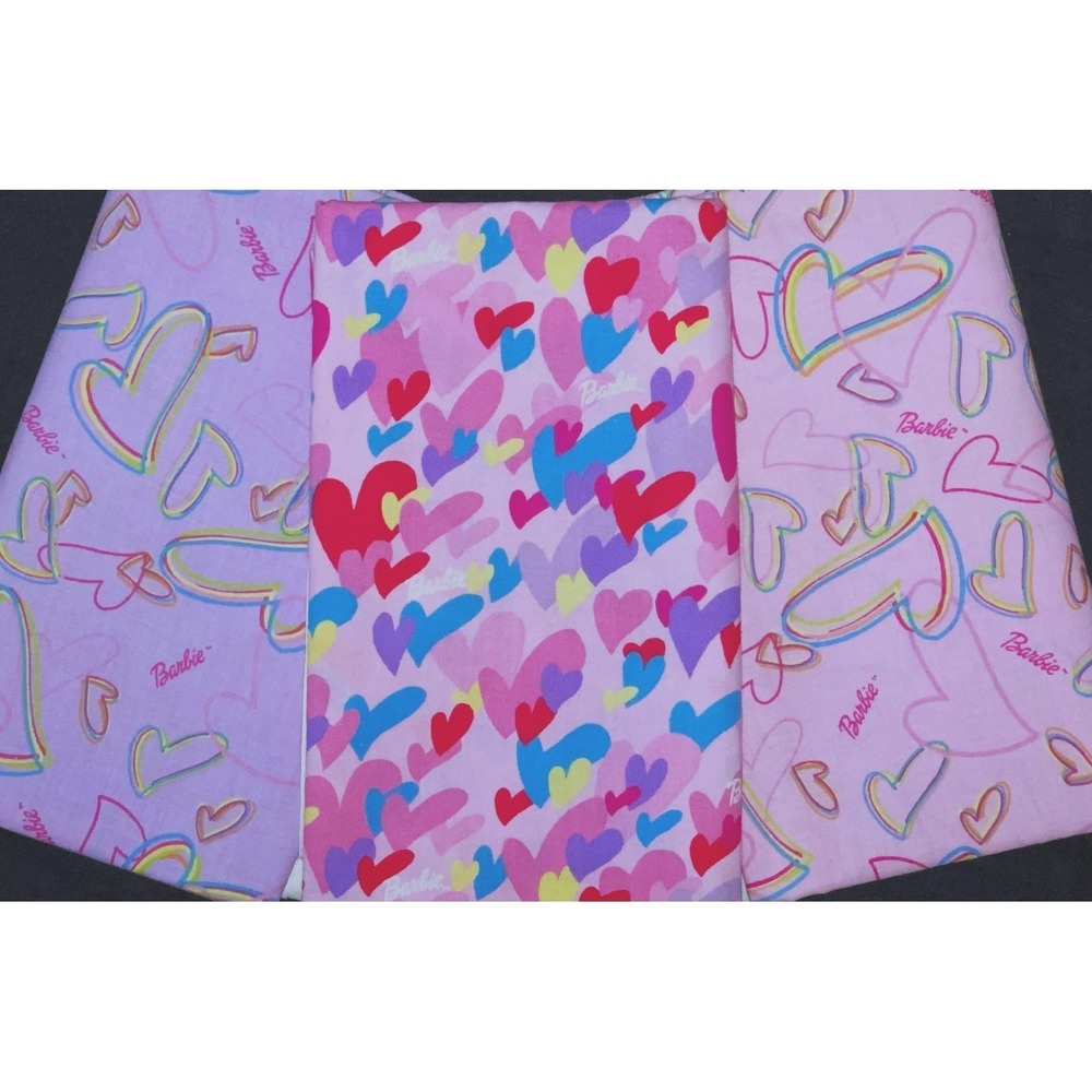 3 Mattel Barbie Fabrics - Heart Prints Quilt Sew Material Each 1 yd NOS 2002 Vtg
